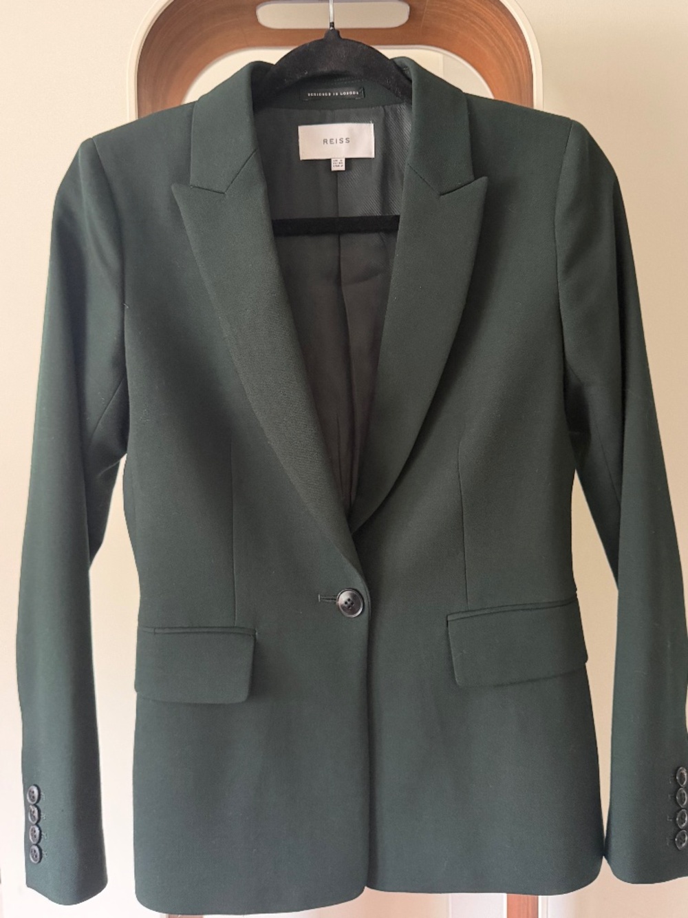 Reiss Ginnie Deep Green Wool-Blend Tailored Blazer – UK 6 / US 2
